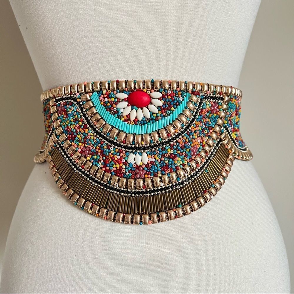RAY GOLDEN Western Gypsy Boho Belt S/M 23-36” GOLD/MULTI - Picture 2 of 3
